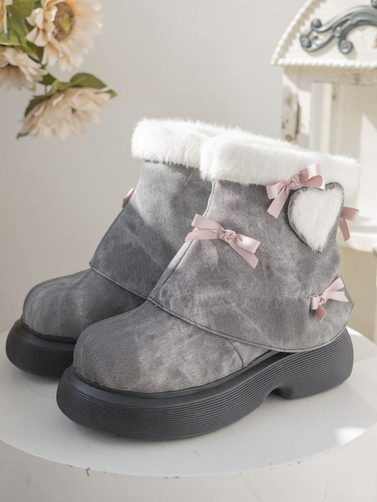Bow Accents Gray Sweet Winter Boots