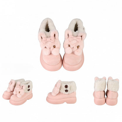 Plush Bunny Embellishments & Fleece Lining Pink Winter Boots in Sweet Lolita