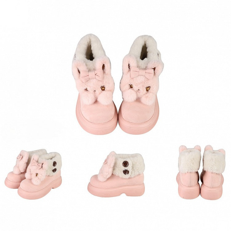 Plush Bunny Embellishments & Fleece Lining Pink Winter Boots in Sweet Lolita