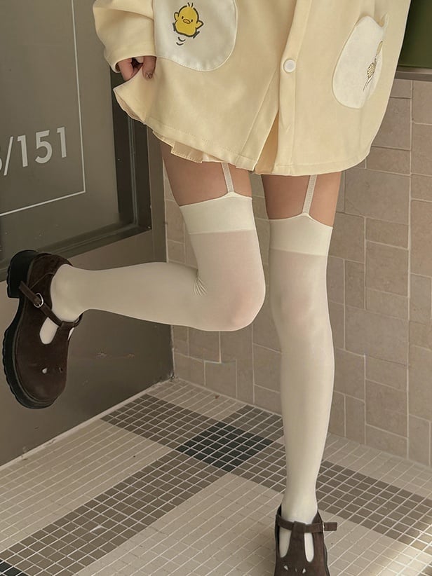 Milk White/White/Black Sweet Suspender Tights
