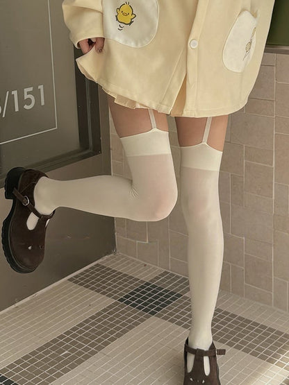 Milk White/White/Black Sweet Suspender Tights