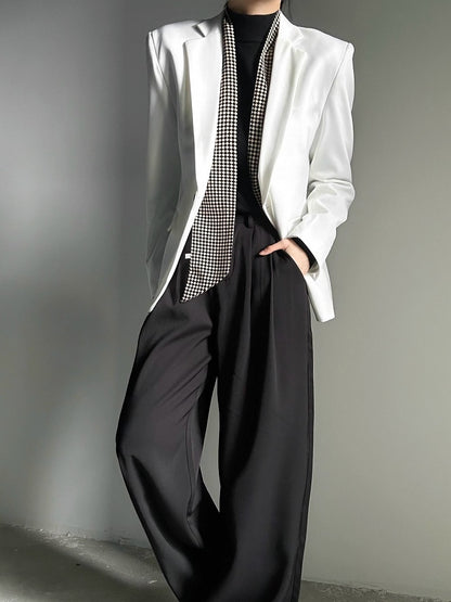 Ouji Lolita White Unisex Blazer with Notched Lapel & Black Buttons Cuffs