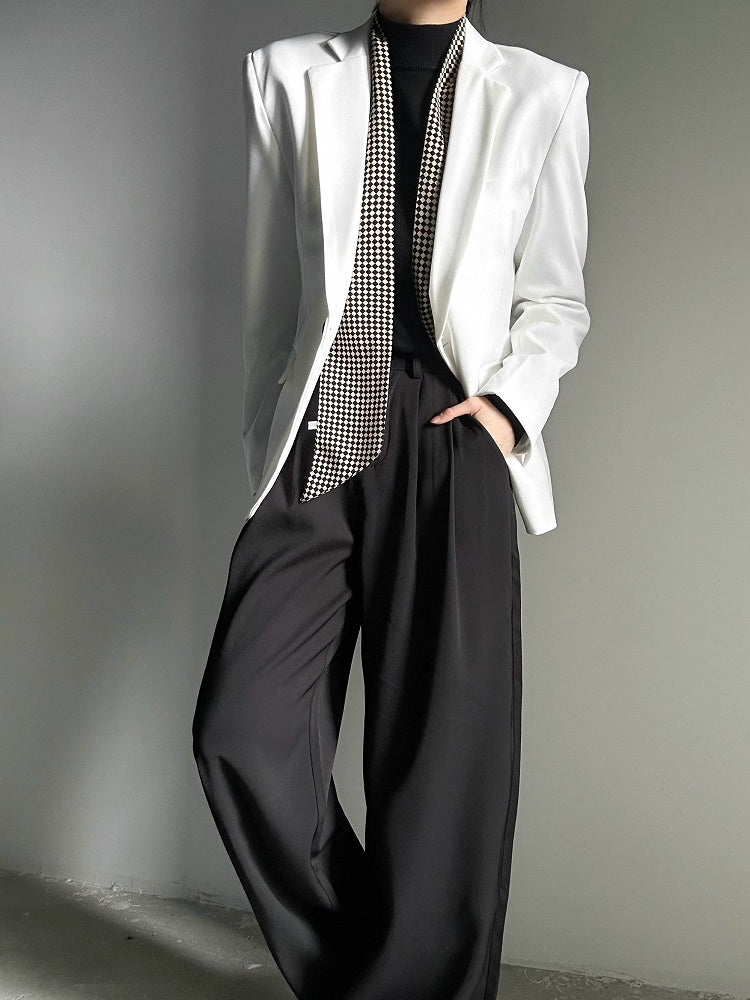 Ouji Lolita White Unisex Blazer with Notched Lapel & Black Buttons Cuffs