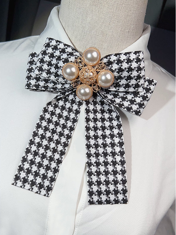 4 Options Beaded Decorated Houndstooth Pattern Bow Tie