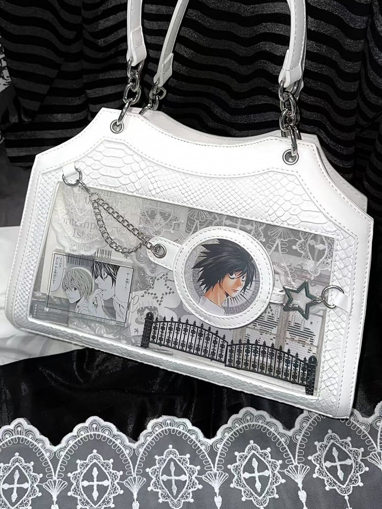 White Snake Scale PU Ita Shoulder Bag