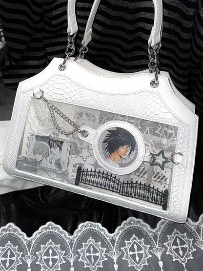 White Snake Scale PU Ita Shoulder Bag