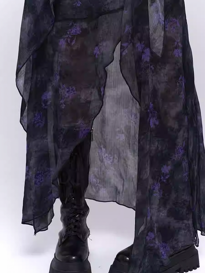 Black & Purple Floral Print Asymmetrical Hem Glamorous Cami Dress