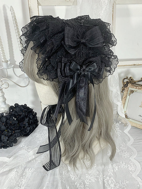 Black Gothic Bowknots Lace Hairband