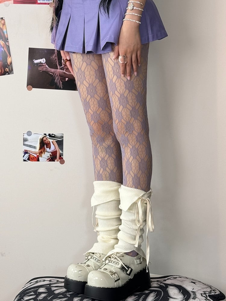 White/Purple Sweet Lolita Floral Pattern Tights