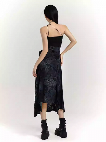 Black Tie-Dye Slim-fitting Cami Dress