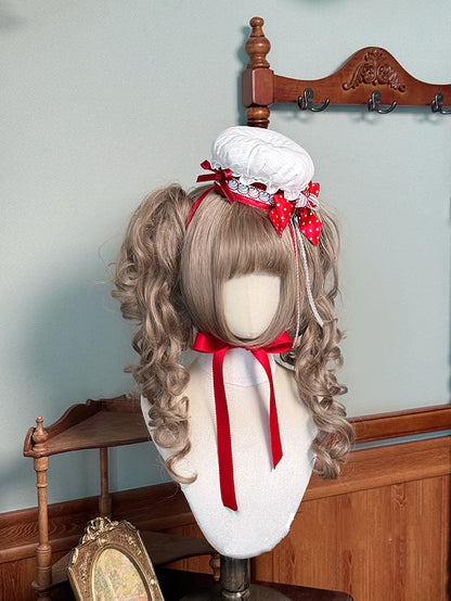 Red Polka-dot Bowknots Decoration White Chef Hat