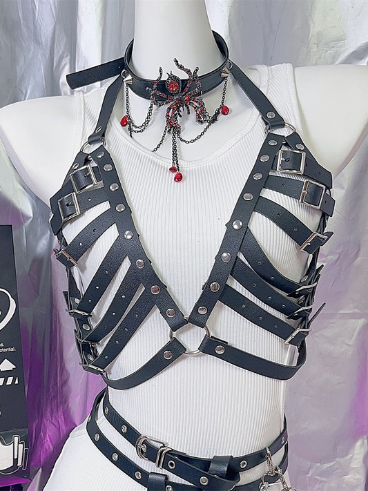 Black Y2K Studs Details PU Chest Belt