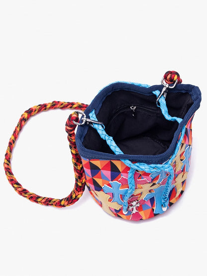 Colorful Diamond Pattern Crossbody Bag With Cross Accents & Multicolor Braided Strap