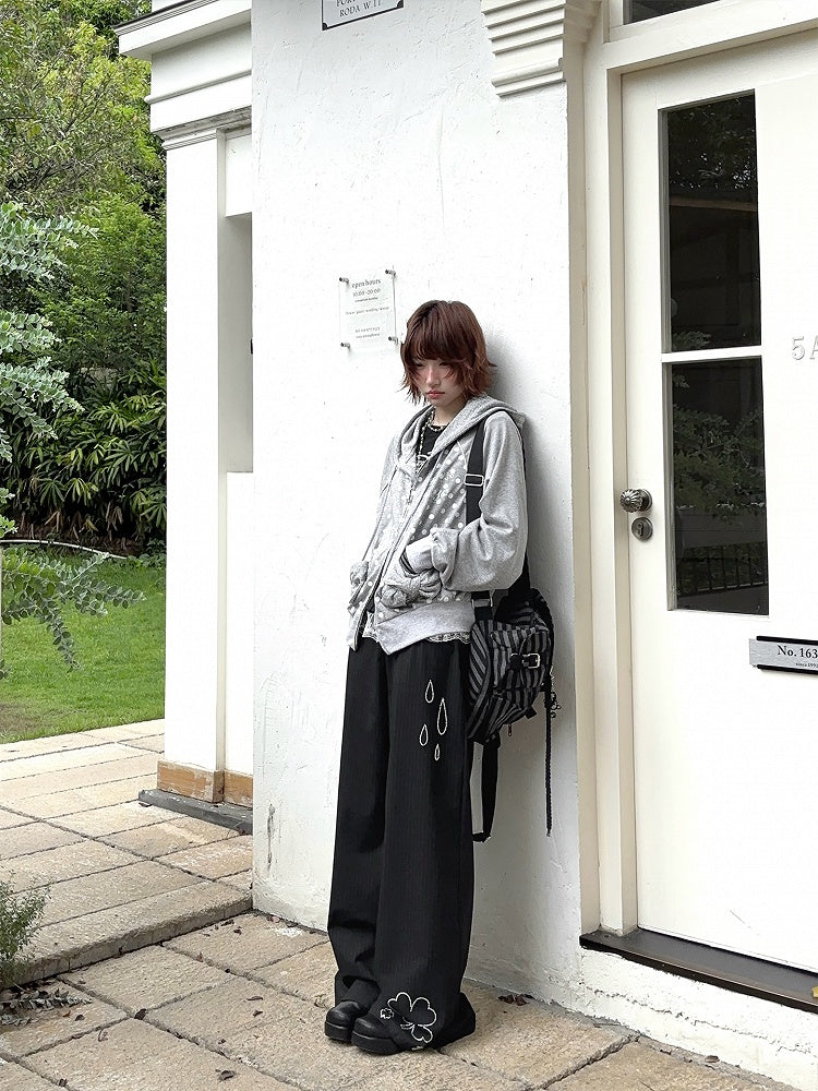 Black & Gray Stripe Top with Star Print Faux Two-pieces Design