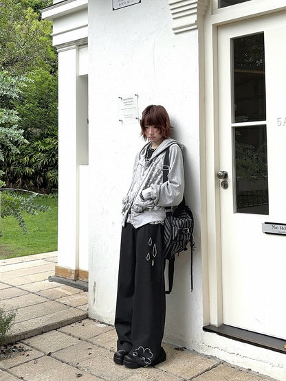 Black & Gray Stripe Top with Star Print Faux Two-pieces Design