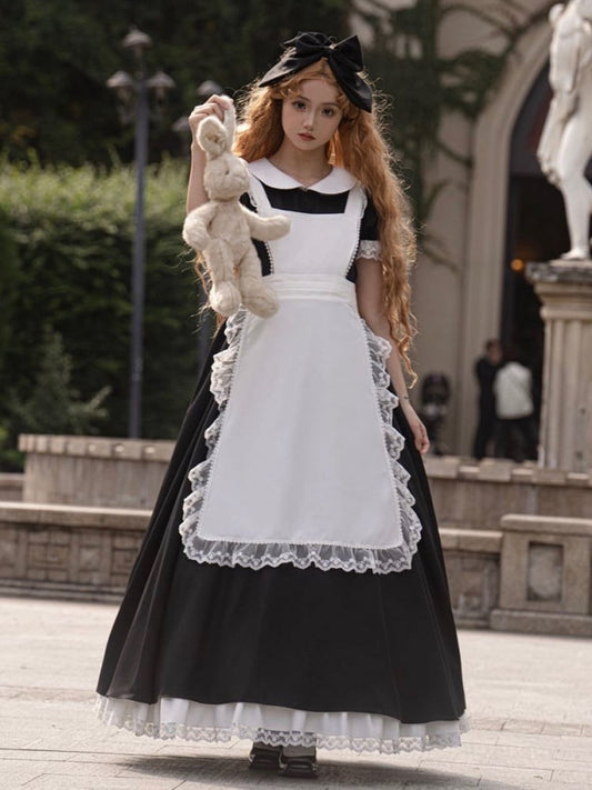 Plus Size Friendly Black Long Version Maid One Piece + Apron