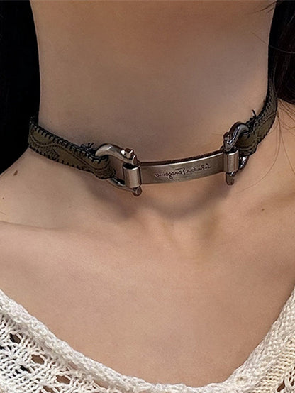 Y2K Brown/Dark Green PU Wasteland Punk Choker