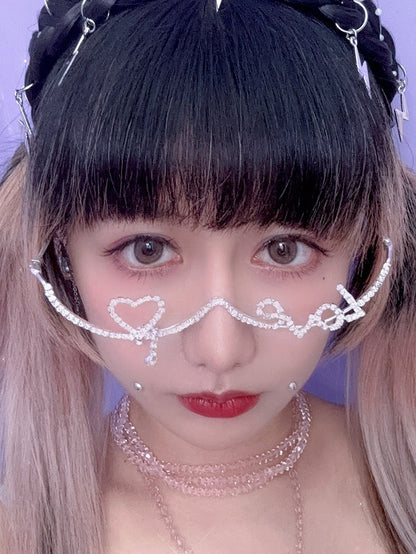 Silver Punk Rhinestone Letter And Heart Dcorated Eyeglasses Frame