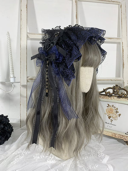 Black/Black and Blue Gothic Elegant Hairband Bead Details