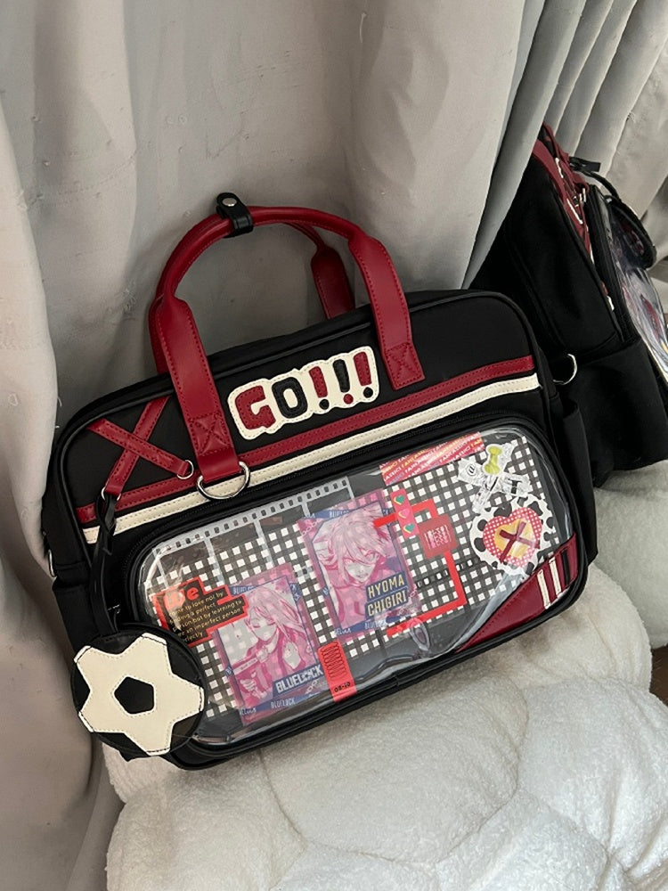 Black & Red Letters Applique Ita Bag with Football Design Charm
