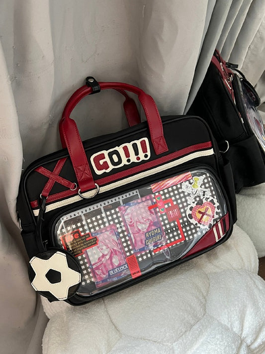 Black & Red Letters Applique Ita Bag with Football Design Charm