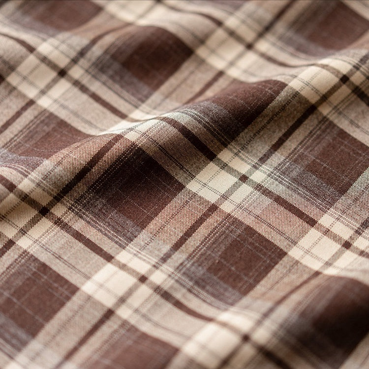 Slimming Dark Brown Retro Fashion Short Sleeves Plaid Dress