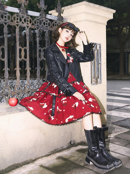 Black Letters Embroidery PU Jacket