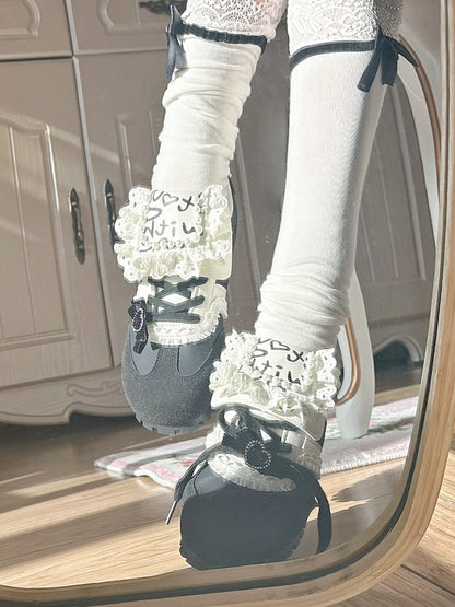 Bead Details Bow Accents Black and White Sneakers
