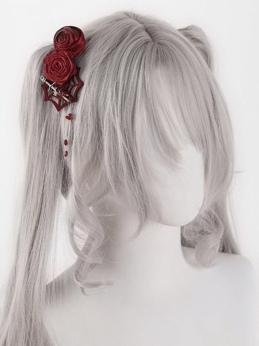 Gothic Spider Web Red Rosettes Hairclip