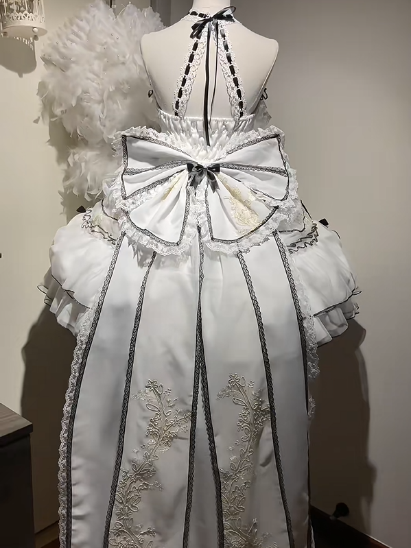 White & Black Lolita Long Train with Large Bow