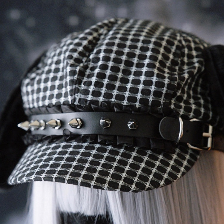 Black Gothic Studs Decorated Buckle Design Plush Puppy Ear Beret Hat