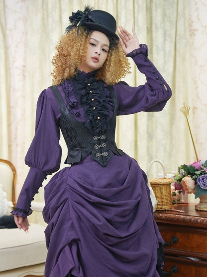 Clearance - Size S for Bust 86CM Victorian Bustle Historical Costume Purple Shirt