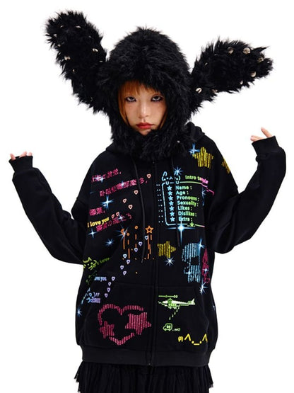 Black/White Studded Bunny Ear Hat