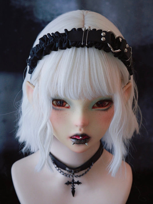 Black Ruffle Trim Buckle Decorated Pins Details With Heart Design KC