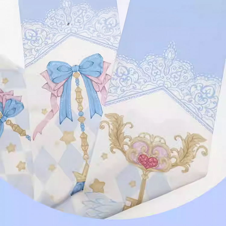 Yume Kawaii Blue Diamond Pattern Bow Print Sweet Lolita Over Knee Stockings