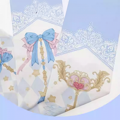 Yume Kawaii Blue Diamond Pattern Bow Print Sweet Lolita Over Knee Stockings