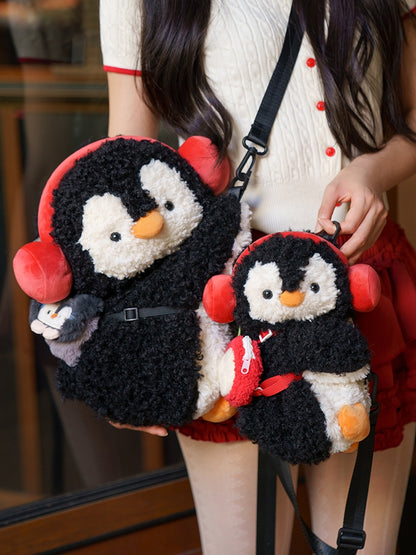 Black Cute Penguin Plush Backpack/Crossbody Bag Middle/Large Size