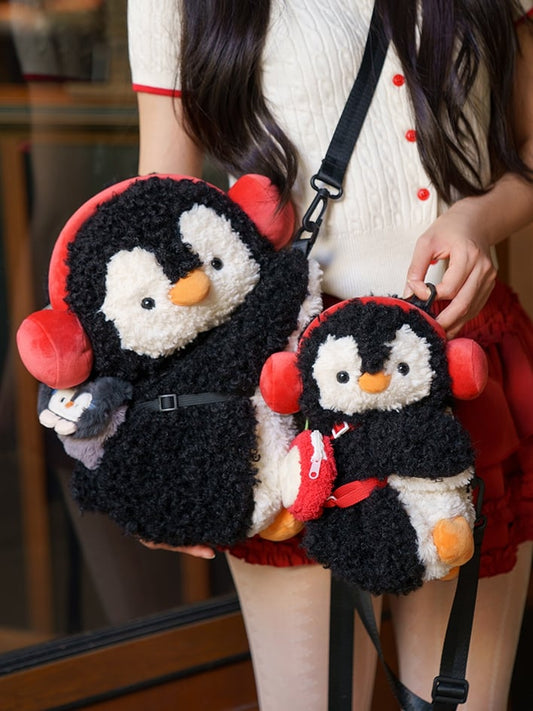 Black Cute Penguin Plush Backpack/Crossbody Bag Middle/Large Size