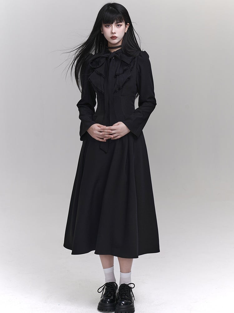 Gothic Black Jablt Collar High Waist Dress