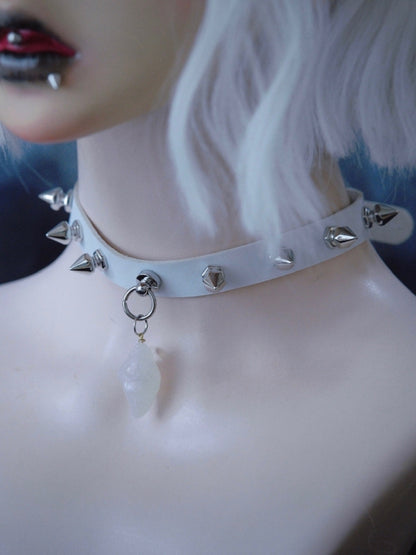 Heart Pendant White Gothic Studs PU Choker