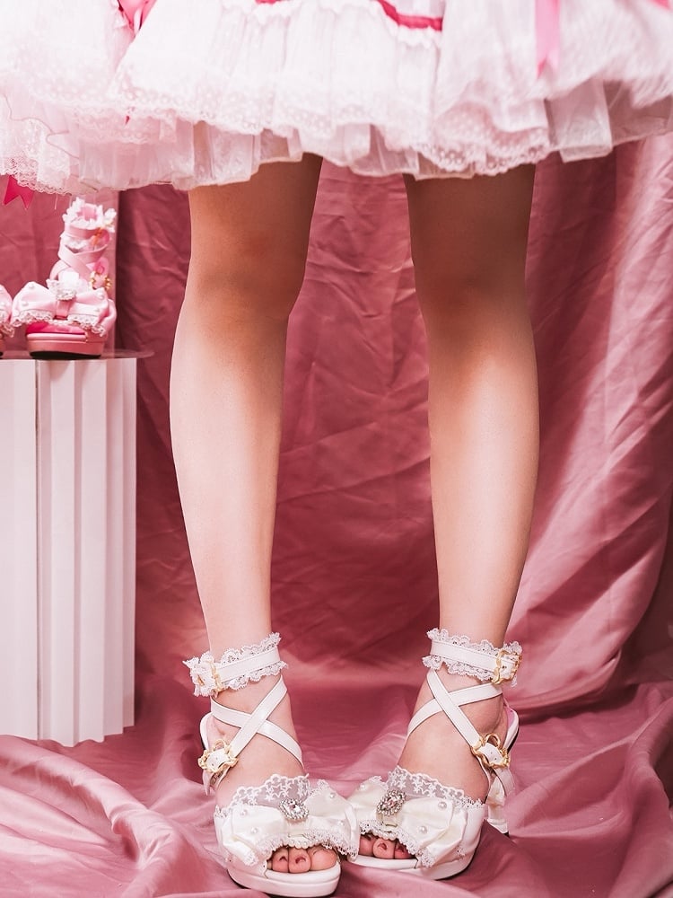 White Gyaru Fashion Heart-shaped High Heels Sandals