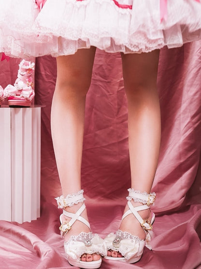 White Gyaru Fashion Heart-shaped High Heels Sandals