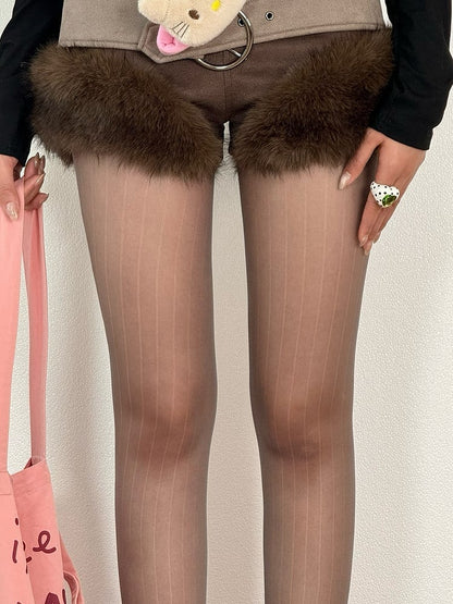 Black/Gray/White Striped Pattern Semi-sheer Tights