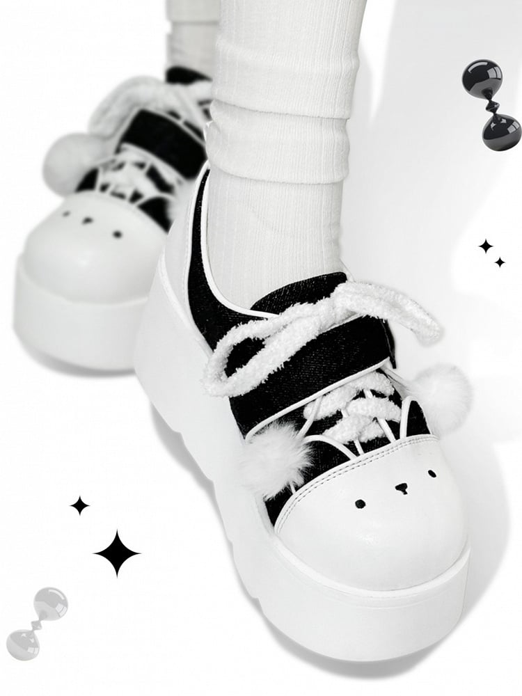 Y2K Black & White Regular/Thicken Version Platform Canvas Sneakers