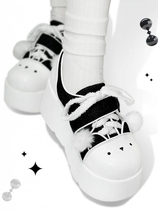 Y2K Black & White Regular/Thicken Version Platform Canvas Sneakers