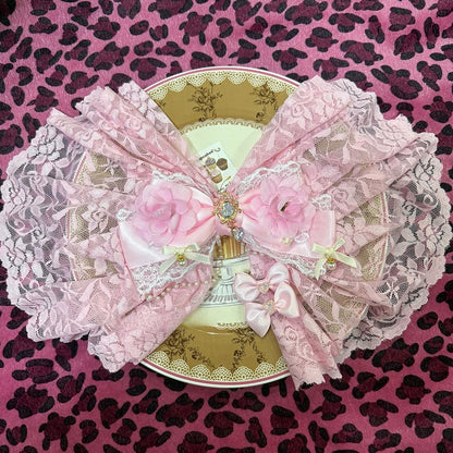 Pink Beaded Charm Floral Design Rhinestone Decorated Hairclip