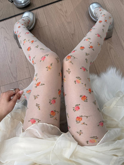 Black/White Floral Pattern Tights