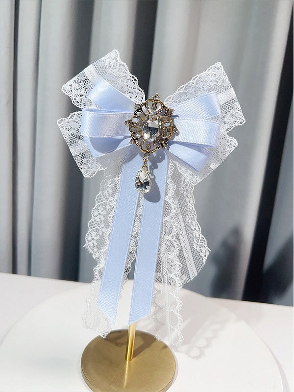 Pink/Blue/Green Lace Detail Rhinestone Decorated Bow Tie