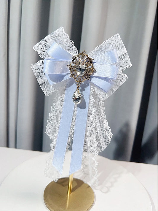 Pink/Blue/Green Lace Detail Rhinestone Decorated Bow Tie