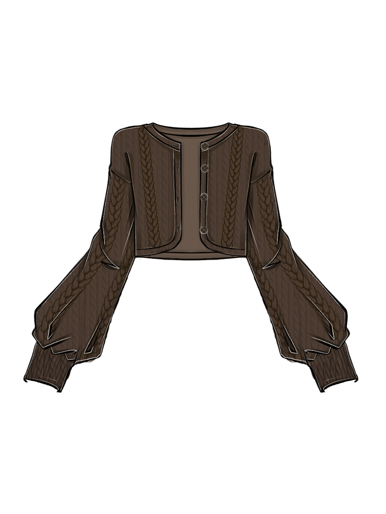 Plus Size Preppy Brown Round Neck Knit Cardigan with Button-Down Front